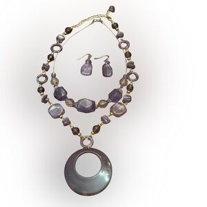 Pretty Amethyst purple stone necklace set with matching fish hook earrings